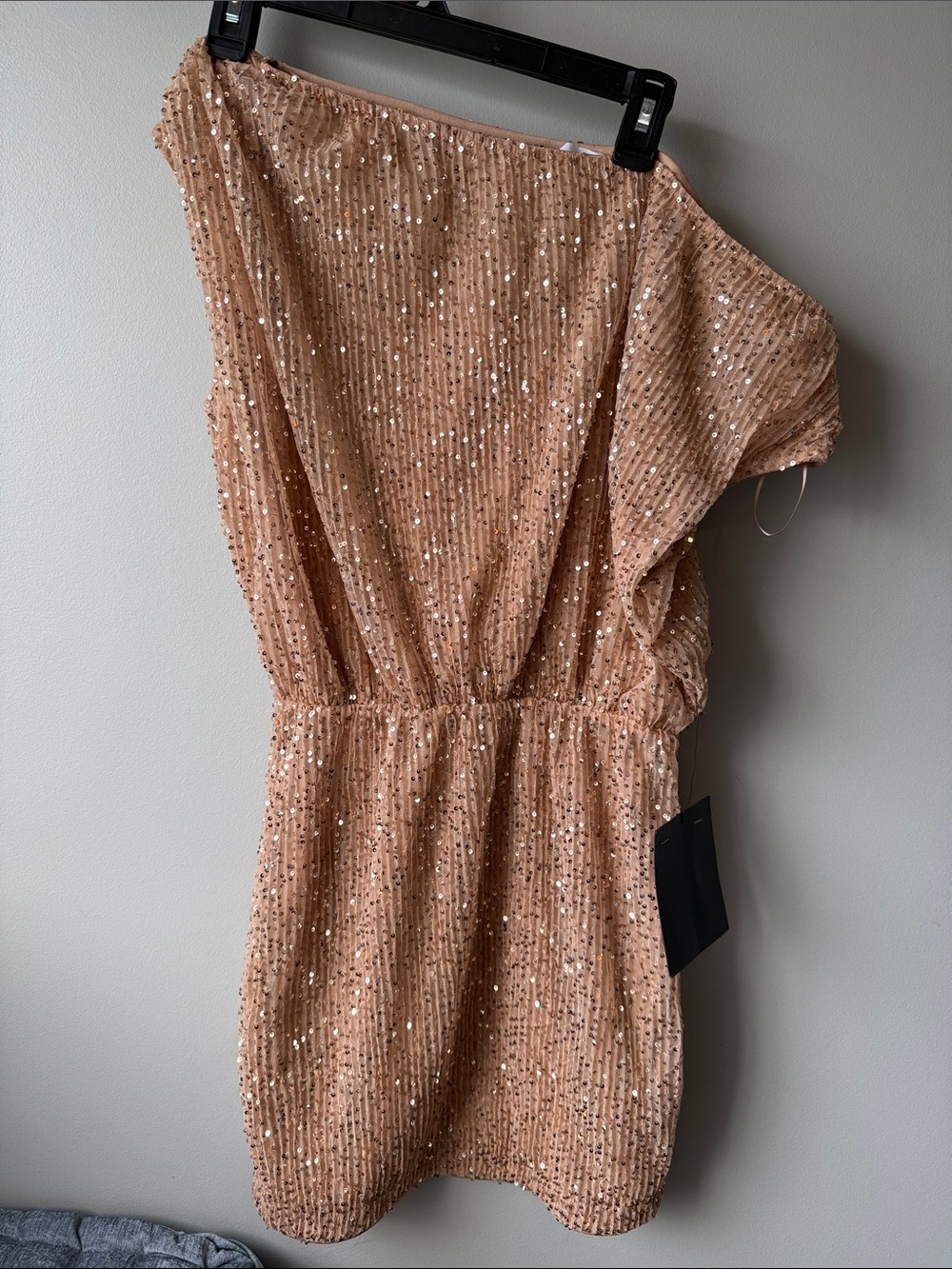 Olia Sequin One-Shoulder Cocktail Dress in Nude homecoming small lined
